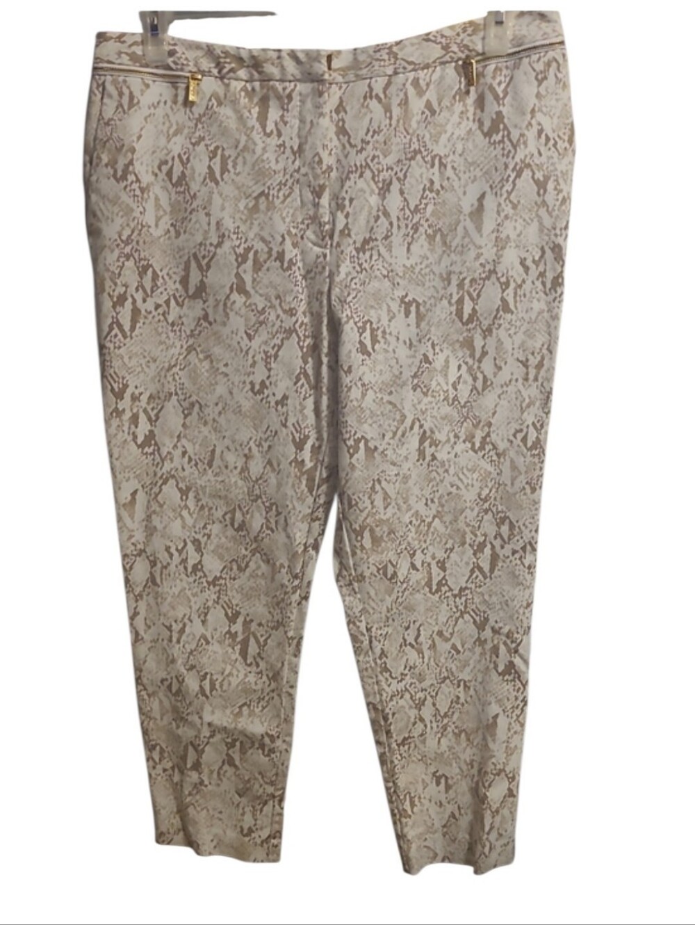Calvin Klein Taupe and Cream Snake-Print Cropped Pants
